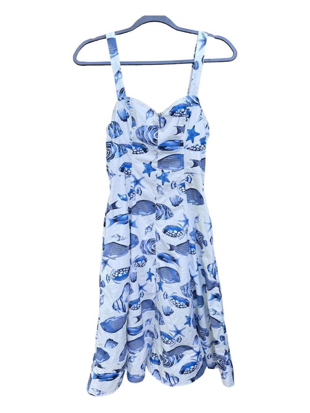Avec Les Filles Blue Seashell Stretch Cotton Midi Dress